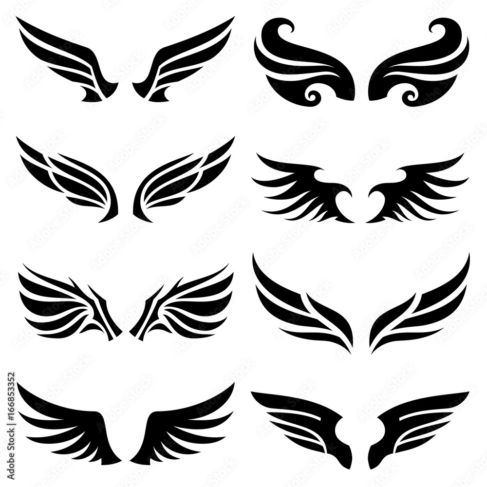 Obraz premium Wings logo elements, Wing icon design collection, vector illustrations.
