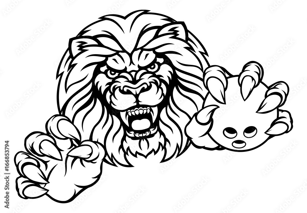 Fototapeta premium Lion Bowling Ball Sports Mascot