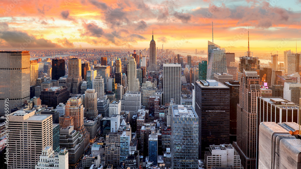 New York city at sunset, USA - obrazy, fototapety, plakaty 