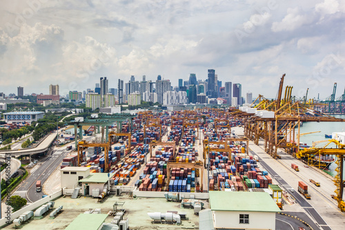 Photography Port of Singapore with central business district in the background
