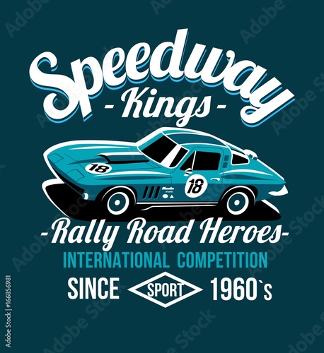 Grunge Racing Car on circuit ring race classic wear t-shirts print.