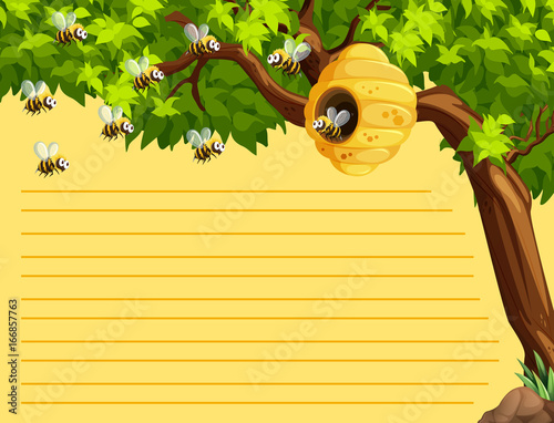 Line paper template witih bees flying photo