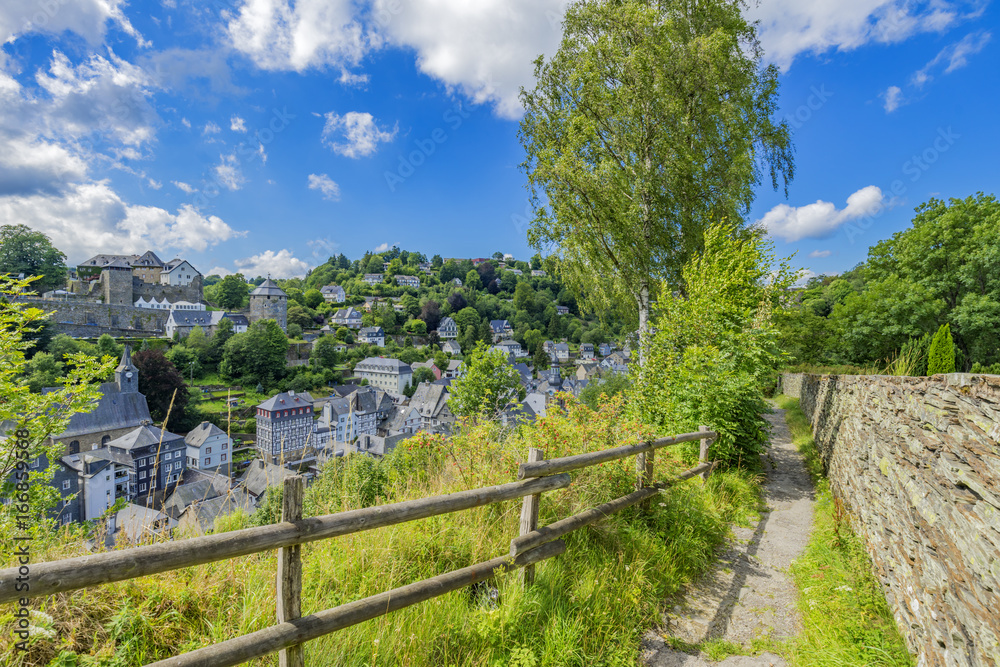 Eifel Hiking trail with View to Monschau/ Germany