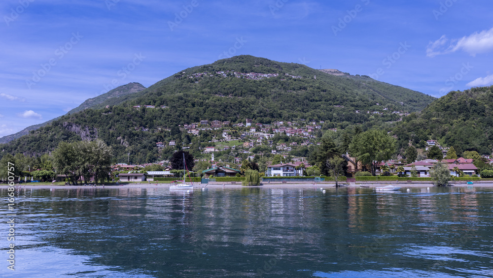 The bathing beach of Maccagno on Lake Maggiore - Maccagno, Lake Maggiore, Varese, Lombardy, Italy