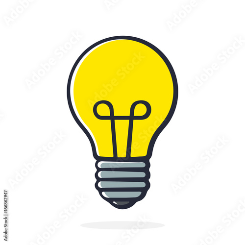 Vector illustration. Light bulb in pop art style. Cartoon with contour. Isolated on white background