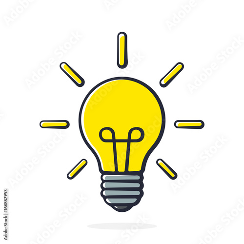 Vector illustration. Light bulb with light beams in pop art style. Cartoon  with contour. Isolated on white background Stock Vector | Adobe Stock
