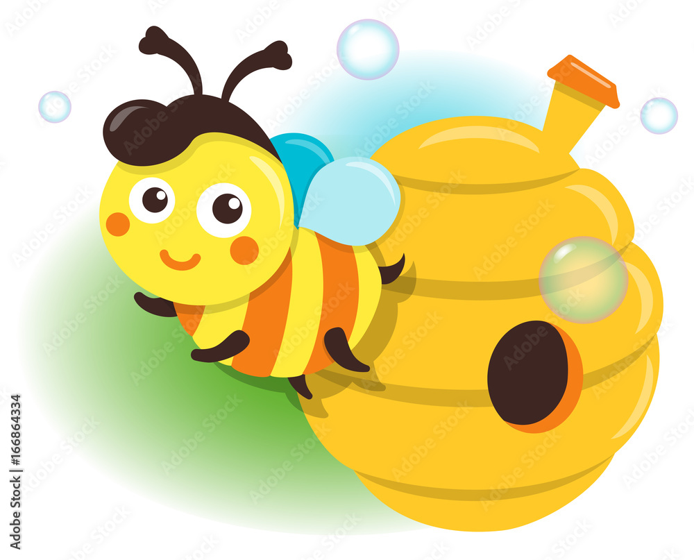 Obraz premium Isolated Illustration Bee And Beehive