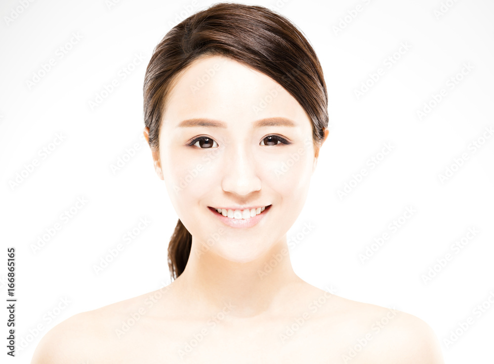 closeup beautiful young woman with clean face closeup beautiful young woman with clean face