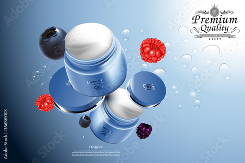 Luxury cosmetic Bottle package skin care cream, Beauty cosmetic product poster, Concept Mix berry fruit
