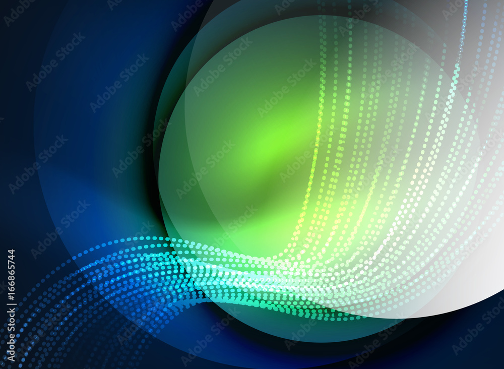 Obraz premium Glowing wave created with particles on dark color background