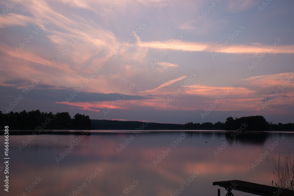 violet sunset at a laket