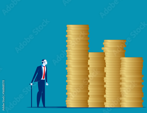 Old man looking at his savings. Concept business vector illustration.