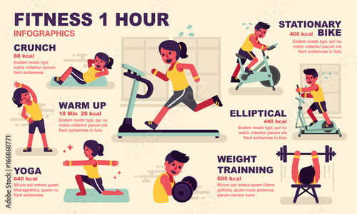 Infographic illustration  Cardio and Workout  1 hour