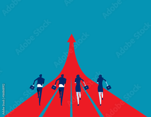 Business team running to success. Concept business success illustration, Vector cartoon character and abstract.