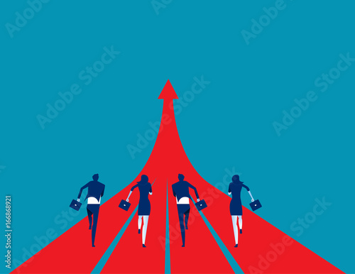 Business team running to success. Concept business success illustration, Vector cartoon character and abstract.