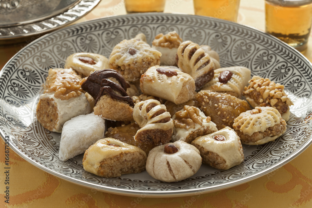 Traditional festive Moroccan cookies and tea