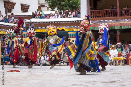 Leh Ladakh,India - July 3:The mask dancing performed by the Lamas in a Hemis festival in Hemis monastery on July 3, 2017 , Leh Ladakh , India. photo
