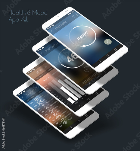 Flat design responsive UI mobile app with 3d mockups