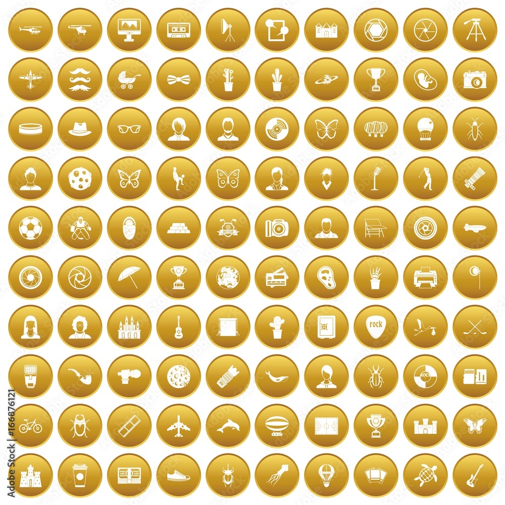 100 photo icons set gold