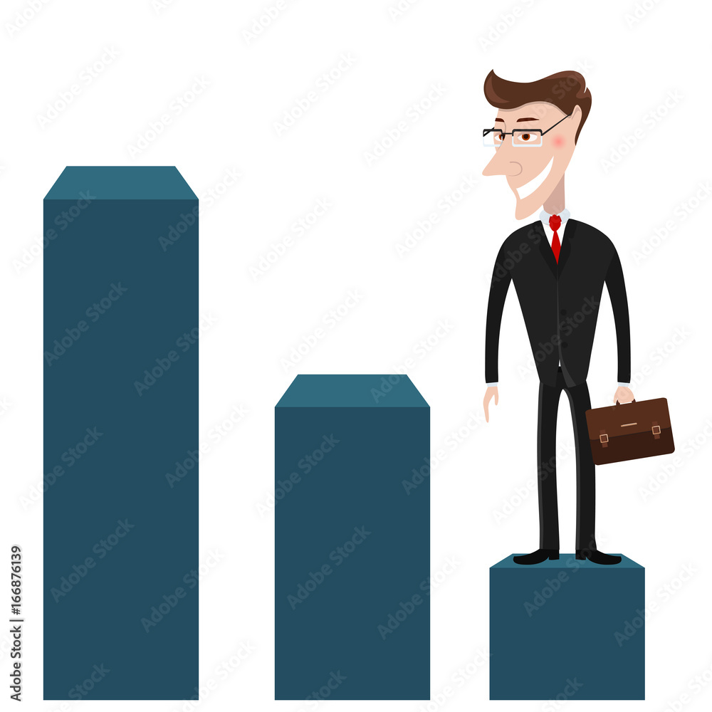 Career ladder. Businessman with bag. The concept of business success, and the idea of a startup. Vector illustration Career ladder. Businessman with bag. The concept of business success, and the idea of a startup. Vector illustration