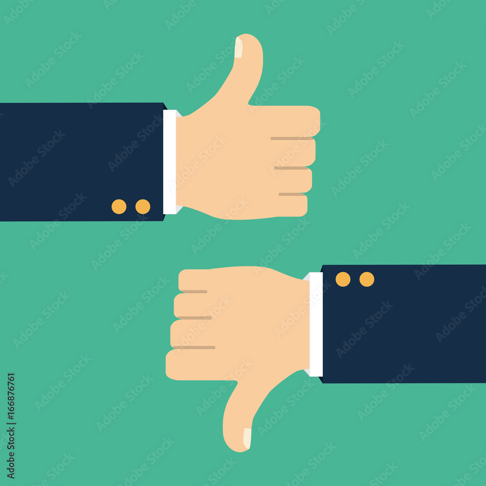 Vector illustration. Thumb up and Thumb down symbol, icon. Isolated on a background. Like, dislike symbol. Vector illustration. Thumb up and Thumb down symbol, icon. Isolated on a background. Like, dislike symbol.