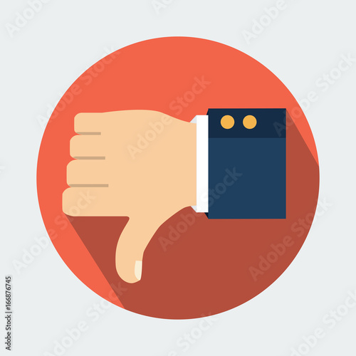 Vector illustration. Thumb down vector icon. Isolated on a background. Dislike symbol.