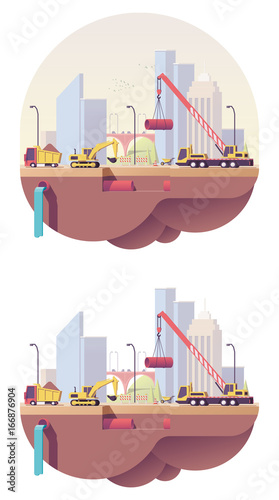 Vector low poly water main construction site