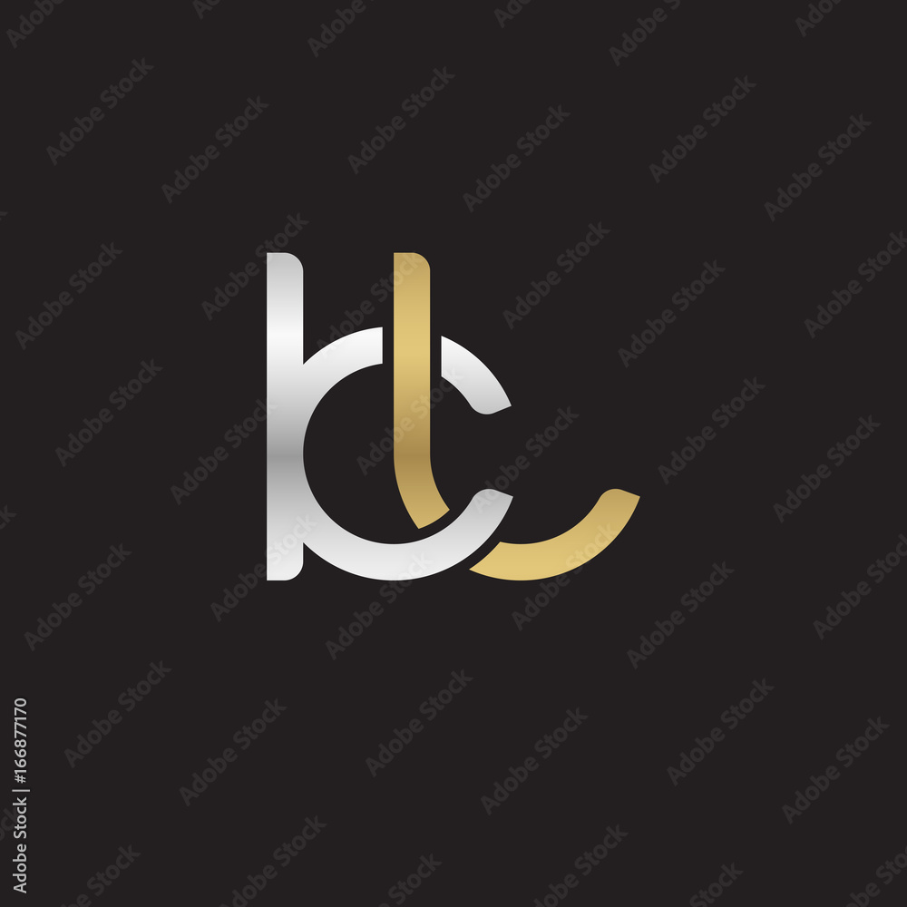 Naklejka premium Initial lowercase letter kl, linked overlapping circle chain shape logo, silver gold colors on black background