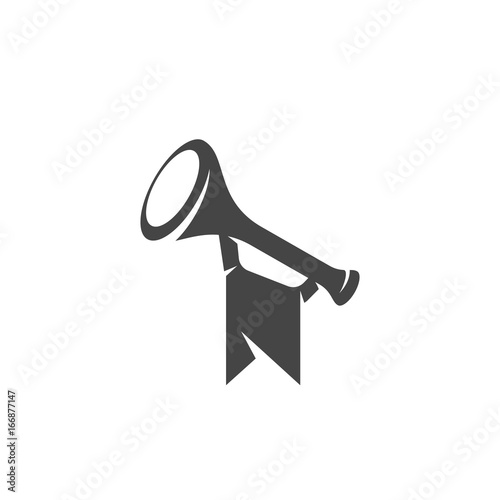 Trumpet with flag icon. Vector logo on white background