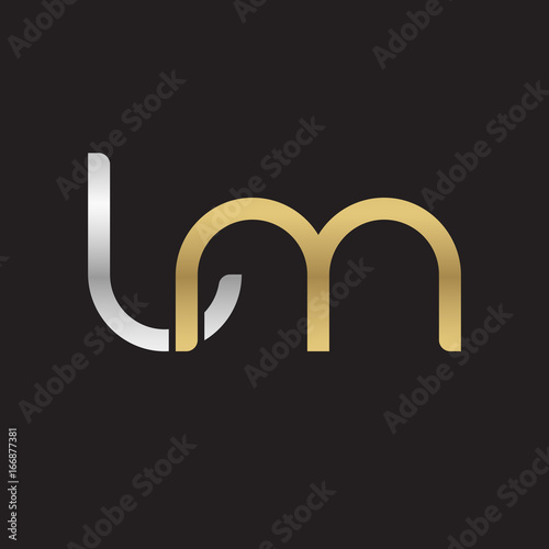 Initial lowercase letter lm, linked overlapping circle chain shape logo, silver gold colors on black background
 
