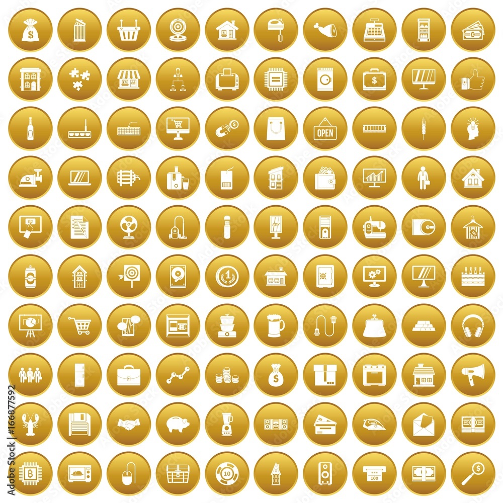 100 sales icons set gold 100 sales icons set gold