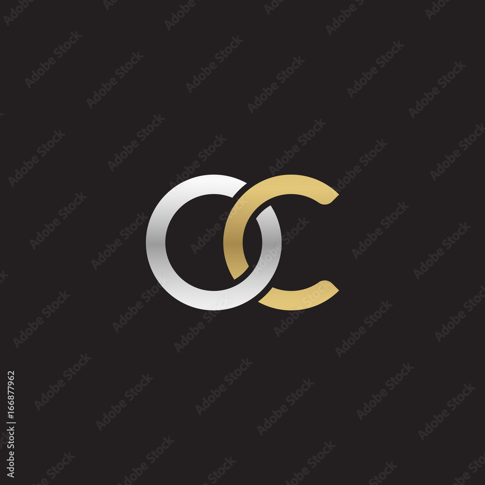 Initial lowercase letter oc, linked overlapping circle chain shape logo, silver gold colors on black background
Initial lowercase letter oc, linked overlapping circle chain shape logo, silver gold colors on black background