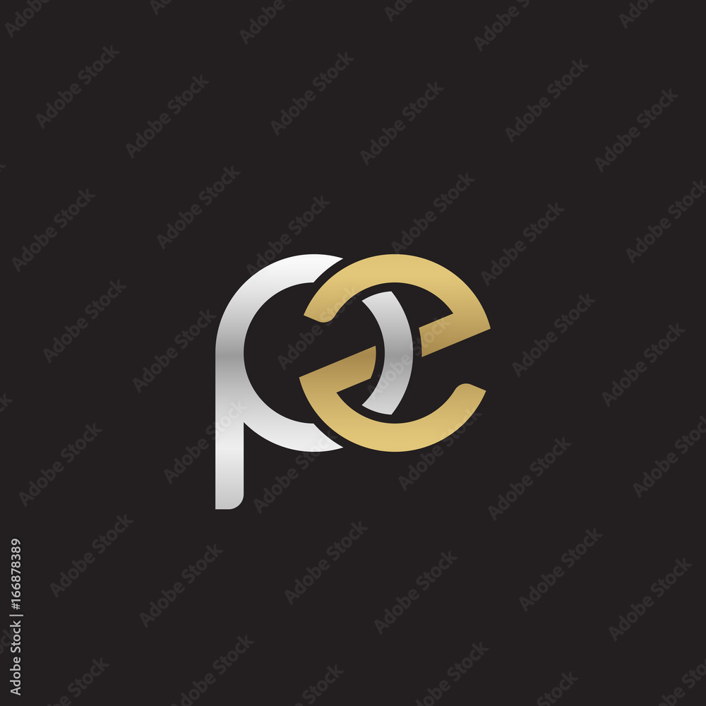 Obraz premium Initial lowercase letter pz, linked overlapping circle chain shape logo, silver gold colors on black background