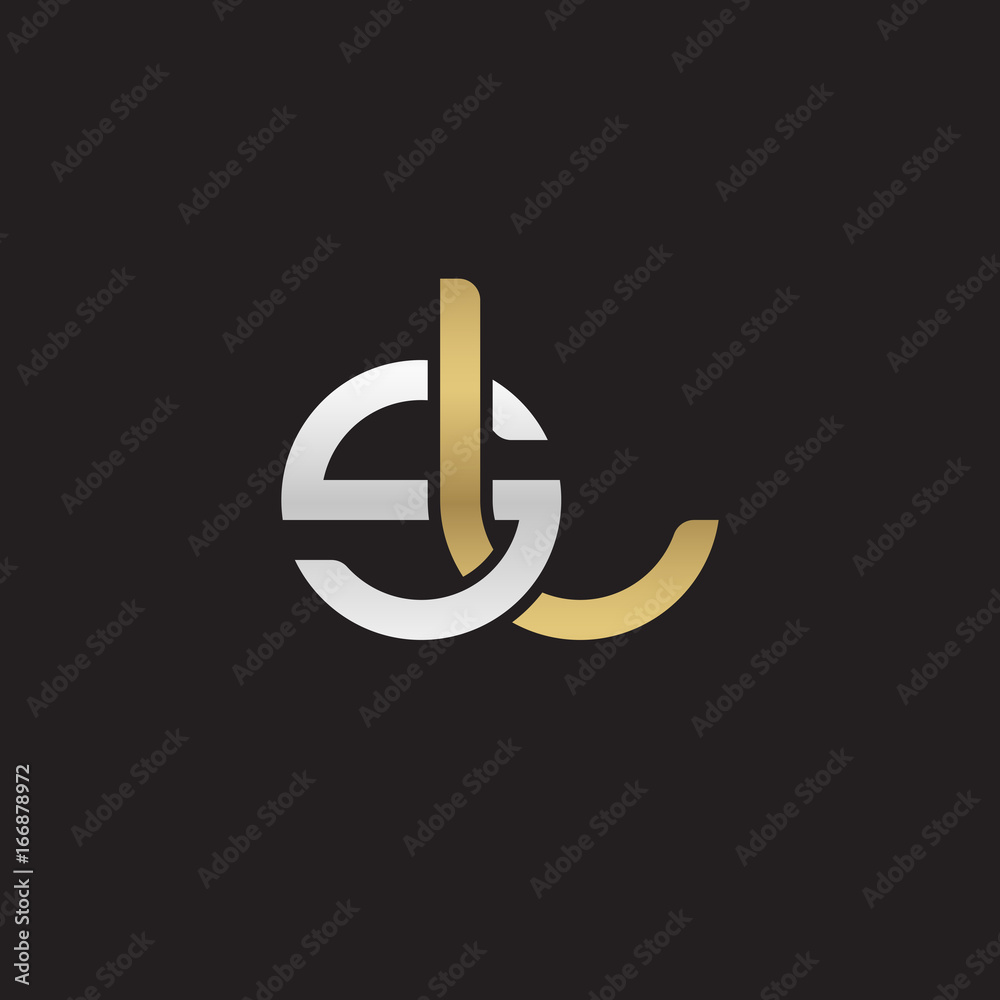 Initial lowercase letter sl, linked overlapping circle chain shape logo, silver gold colors on black background Initial lowercase letter sl, linked overlapping circle chain shape logo, silver gold colors on black background