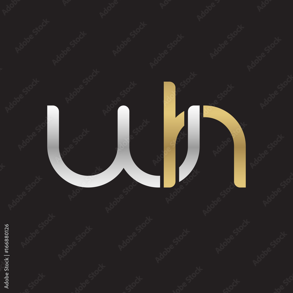 Initial lowercase letter wh, linked overlapping circle chain shape logo, silver gold colors on black background Initial lowercase letter wh, linked overlapping circle chain shape logo, silver gold colors on black background