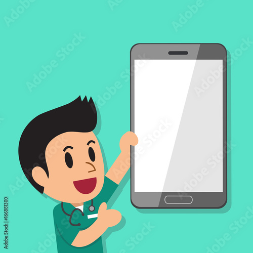 Cartoon male nurse and smartphone