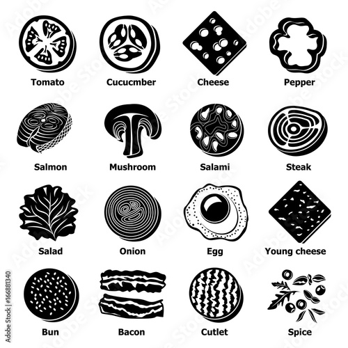 Slice food icons set, simple style