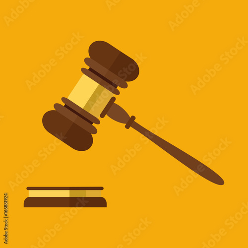 A wooden judge gavel, hammer of judge or auctioneer and soundboard, vector illustration. Flat style isolated on background