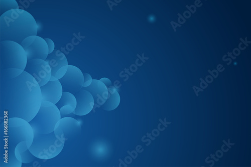 Abstract background of many transparent shading circle shape with sparkle flare of light floating around on the side with empty space.