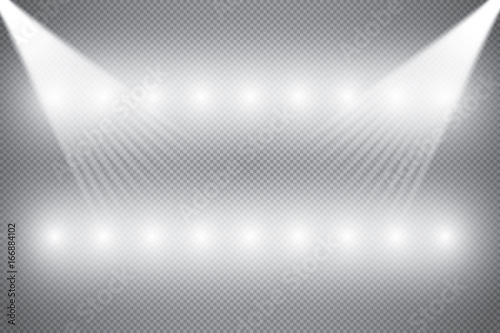 White beam lights set of different shapes and projections gleaming in the darkness banner abstract vector illustration.