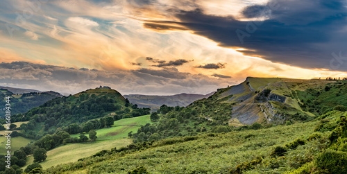 Clearing clouds at sunset over Llangollen panorama photo