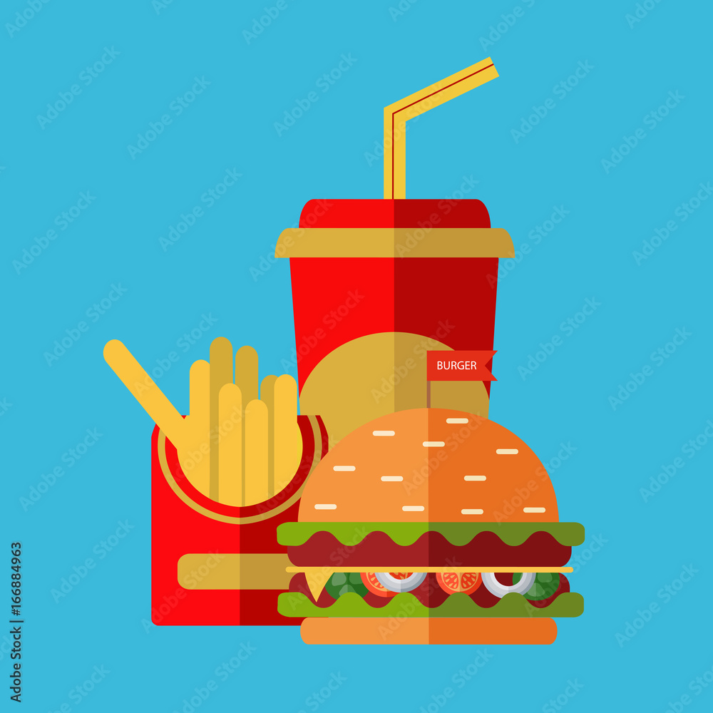 Set of colorful cartoon fast food icons. Isolated vector. Set of colorful cartoon fast food icons. Isolated vector.