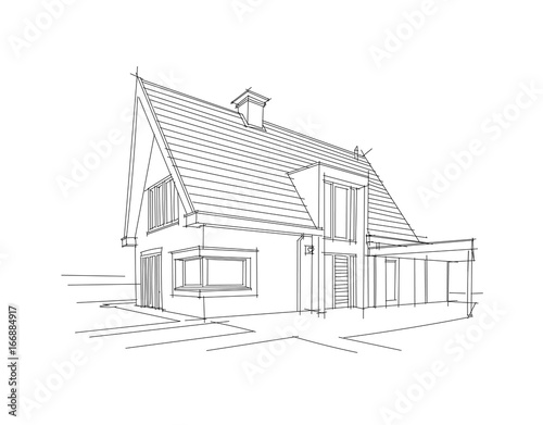 Architectural Drawing of a privat european house. Vector.
