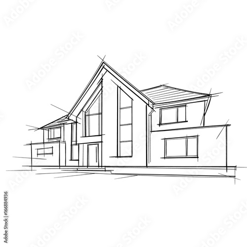 Architectural Drawing of a privat house. Vector.