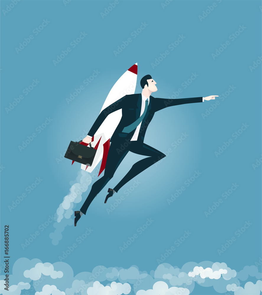 Superhero Businessmen flying on the rocket. Concept of success, leadership and victory in business. Superhero Businessmen flying on the rocket. Concept of success, leadership and victory in business.