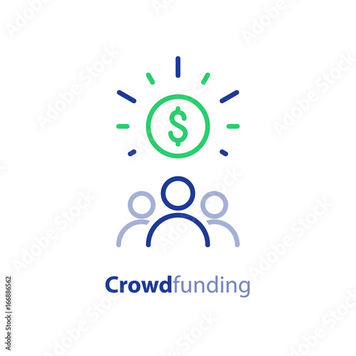 Donate money, crowdfunding line icon, investment and consolidation concept