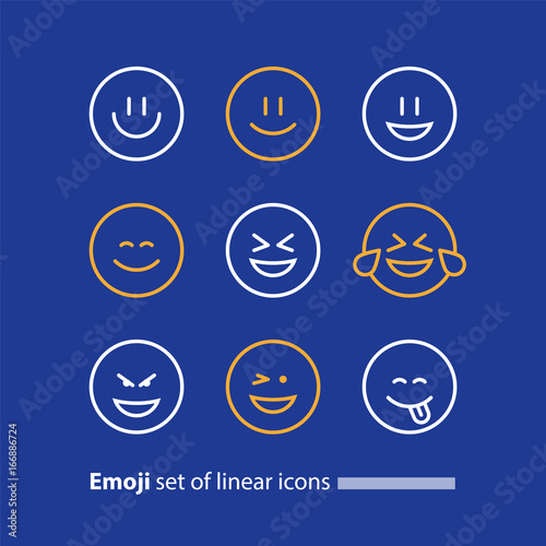 Emoji line icons, smile symbol, emotions and feelings expressing