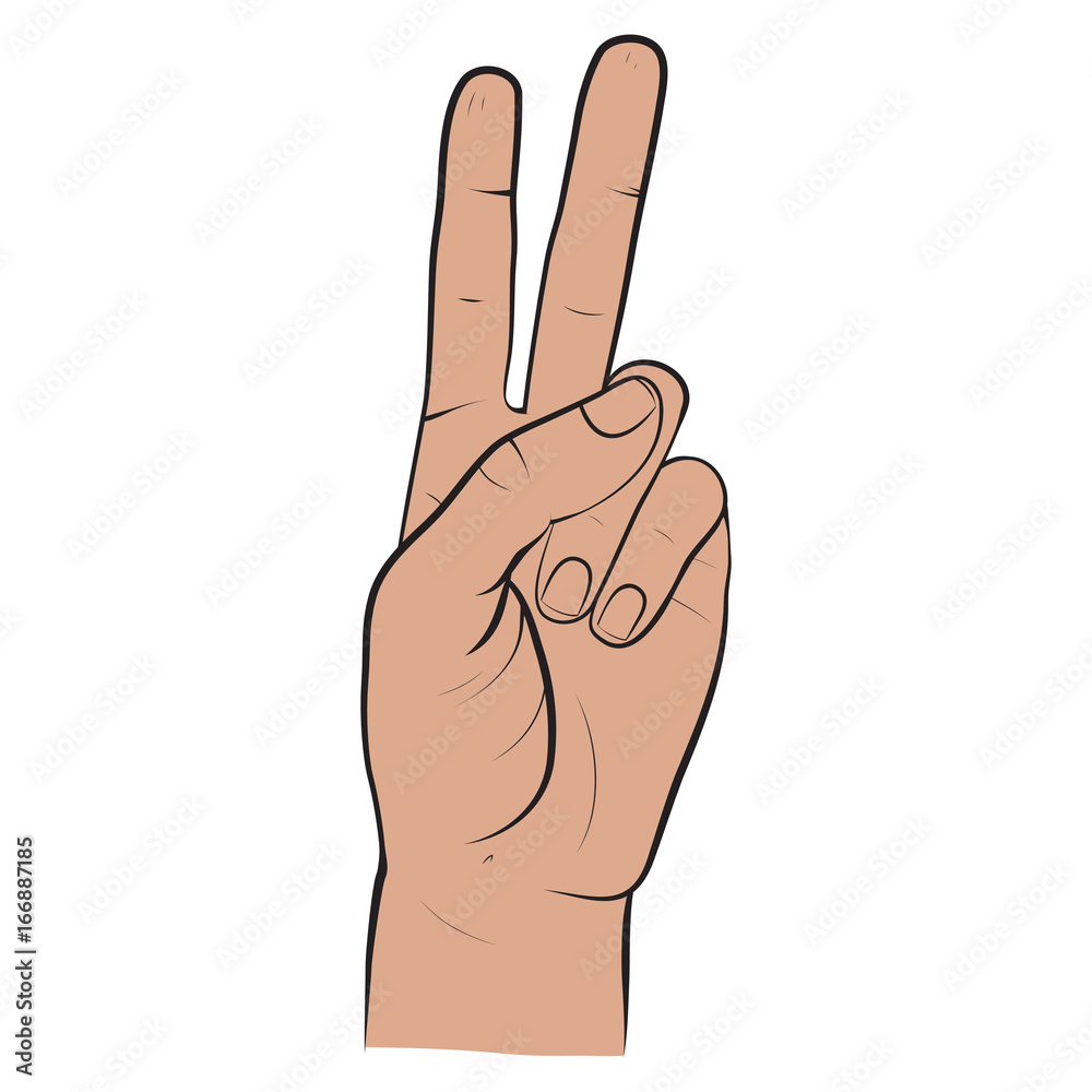 Human hand, two fingers, fingers showing symbol of a peace, victory. Vector isolated sketch style, hand drawn illustration Human hand, two fingers, fingers showing symbol of a peace, victory. Vector isolated sketch style, hand drawn illustration