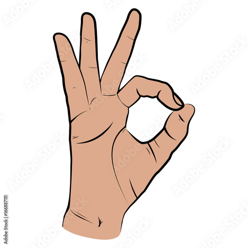 Human hand, OK sight, fingers showing symbol of a great state. Vector isolated sketch style, hand drawn illustration