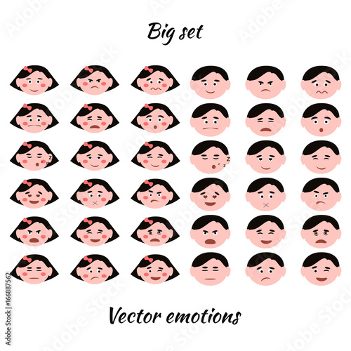 Flat style, emotion icons, set. Vector